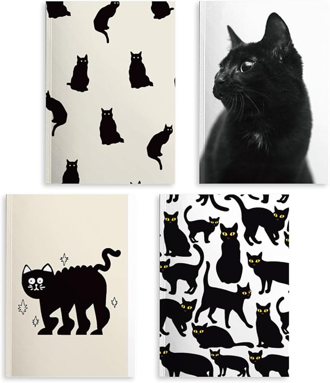 Cat Lined Notebooks for Work, 4 Pcs A5(8.26x5.7inch) College Ruled Notebook Journal for Women, Cute Notepads Journals for Writing, Cute Diary Stationary Cat Lover Gifts 1
