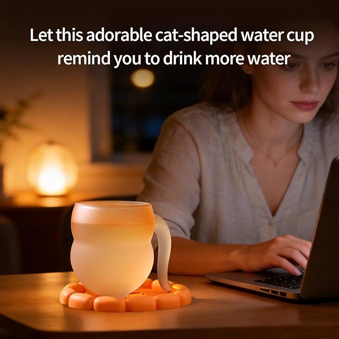 The Color of Dopamine Cat Mug with Silicone Coaster - Vibrant High Borosilicate Glass Cups, Cute Mugs for Coffee, Tea & Hot Chocolate, Aesthetic & Funny Gift for Desk, Home Decor & Mug Exchange