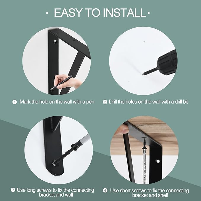 4 Pack L16 x H 10" Black Heavy Duty Shelf Brackets with Screws Metal Shelf Brackets Shelf Support Angle Brackets for Shelves L Brackets Heavy Duty Floating Shelf