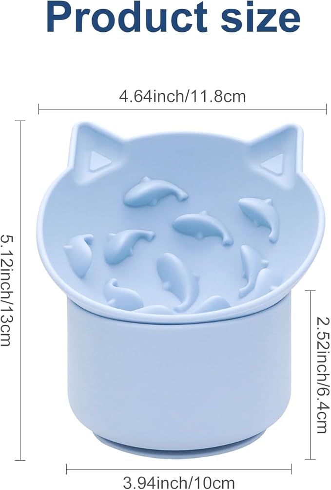 Cat Slow Feeder, Elevated Slow Feeder Bowl Tilt Design, No Black Chin, Tilted Design, for Dry Wet Food, for Cats & Small Dogs (Blue)