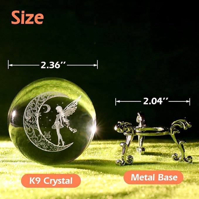 Fairy Gift for Women 3D Crystal Ball Fairy 60mm Gifts for Her Girls Women with Stand