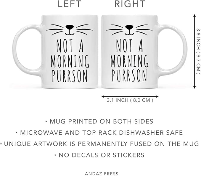 Andaz Press Funny Cat Lover 11oz. Ceramic Coffee Tea Mug, Not A Morning Purrson, 1-Pack, for Cat Mom, Birthday Christmas Ideas, Includes Box