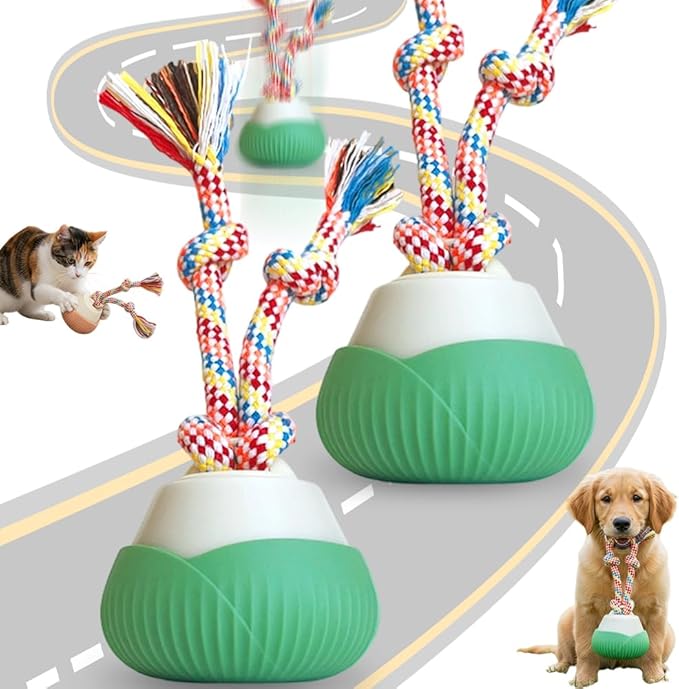 2026 New Interactive Dog Toys, Automatic Moving Interactive Cat Toy with 3 Speed Modes, USB Rechargeable Smart Motion Rolling Ball with Tail Rope, Indoor for Small Medium Large Dogs (Green *2)