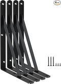 4 Pack L11 x H 8" Black Heavy Duty Shelf Brackets with Screws Metal Shelf Brackets Shelf Support Angle Brackets for Shelves L Brackets Heavy Duty Floating Shelf