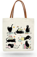 Black Cat Mom Book Lover Tote Bag for Women, Black Cat Gifts for Women Pet Owner, Mother's Day Birthday Kitten Gifts Grocery Lover Books Reader Aesthetics Tote Bag -PI07