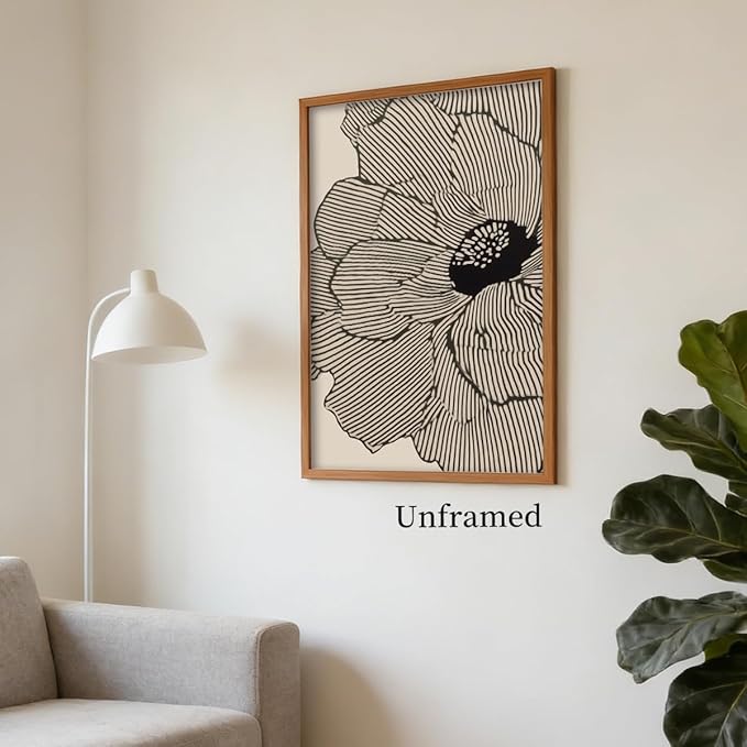 Abstract Black and Beige Flowers Canvas Wall Art, Neutral Floral Lines Poster, Modern Minimalist Floral Wall Decor, Boho Botanical Sketch Art Print for Living Room Bedroom 16x20in Unframed