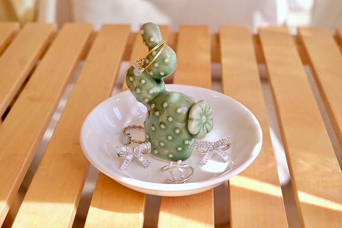 PUDDING CABIN Cactus Gifts for Women Cactus Ring Holder Dish Birthday Gifts for Women Girls Friends, Cactus Decor for Bathroom Nighstand, Wedding Valentine's Day Xmas Gifts Mothers Day Gifs