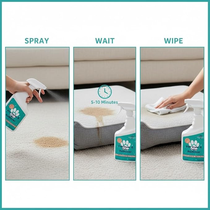 Pet Stain & Odor Remover – Fast-Acting Enzyme Cleaner for Dog & Cat Urine | Safe for Carpet, Couch, Turf, Tile & More | Non-Toxic, Kid & Pet Safe Spray 1 Gallon