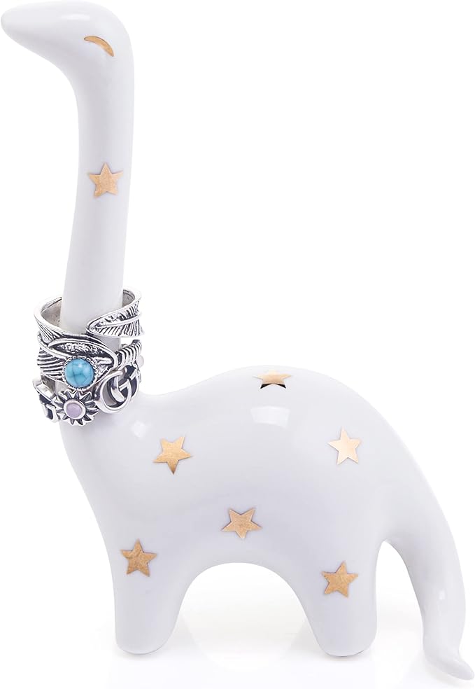 PUDDING CABIN White Dinosaur Ring Holder, Engagement Wedding Ring Stand, Dinosaur Gifts, Cute Preppy Room Decor, Birthday Gifts for Women Her Girls Friends, Bridal Shower Bridesmaid Gifts