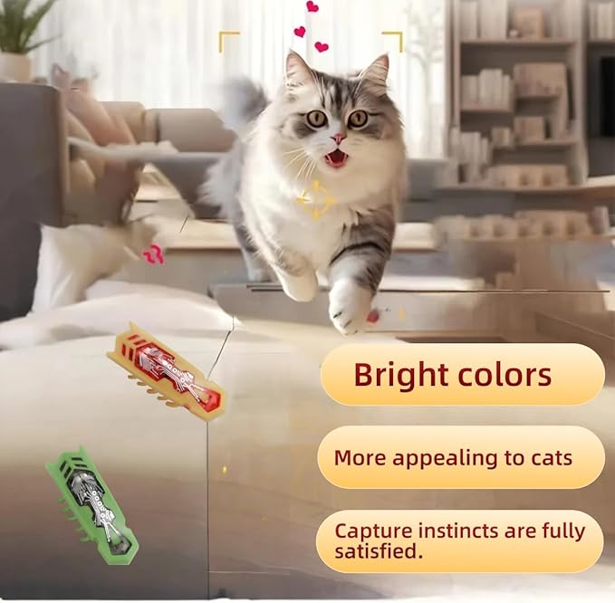 Cat Interactive Teaser Toys 2PCS Electric Moving Beetle Mini Electric Robot Beetle Electric Funny Interactive Toy Heal Loneliness for Cat Kitten Replaceable Battery (Green+Orange)