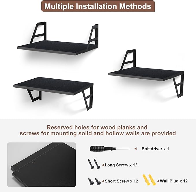 Tectocker-DOU Set of 2 Deep Floating Shelves; Mounted Book Shelf for Living Room, Bedroom Shelves for Wall Decor; Shelves for Wall Storage; Shelving with Metal Brackets, 12 Inches (Black)
