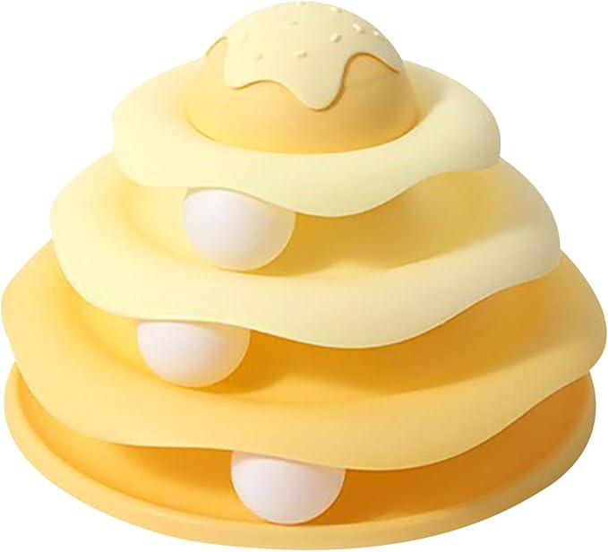 Cat Ball Track Toy, Cat Ball Tower, Multi-Level Design Cat Ball Track Toy, 3 in 1 Automatic Interactive Kitten Toy, Easy to Disassemble, Easy to Clean, Meet Your Cat's Exercise Needs (Yellow)