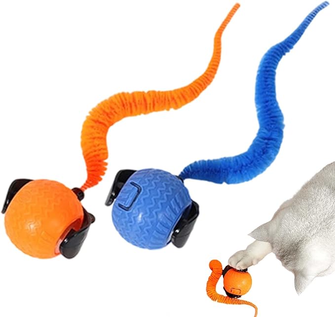Interactive Cat Toy Ball with Tail, Automatic Moving Cat Balls for Indoor Cats - 360° Rolling, Dual Speed Adjustment, USB Rechargeable