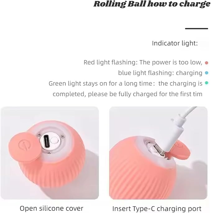 Generic Interactive Cat Toys Ball with LED Lights, Cat Toys, Automatic Moving Rolling Ball for Indoor Cats, Cat Automatic Toy (Pink-Lines)