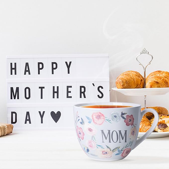 Best Mom Ever Coffee Mug - 20oz Bone China Hug Mug with Floral Design, Thoughtful Mother's Day or Birthday Gifts for Women, Designed in England by Harvest Green Studio