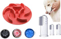 Slow Feeder Insert for Dog Bowl with Suction Cups – Anti-Choke Silicone Design Fits Most Dog Bowls – Includes 3 Finger Toothbrushes for Puppy & Pet Dental Care – Blue, Pink, Black Color