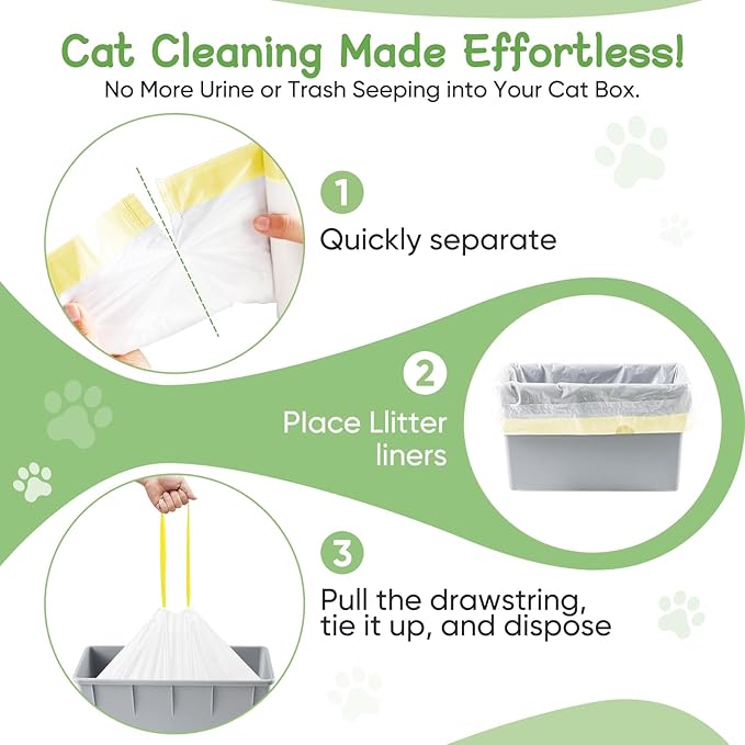 100 Count Cat Litter Box Liners for Self-Cleaning Cat Litter Box, Compatible with MeoWant MW-SC01/MW-SC02/MW-LR01 PETKIT PuraX PuraMax Drawstring Replaced Bags Waste Bags (5Pack/100 Counts）