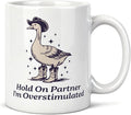 Funny Western Cowboy Goose Mug 11 oz, Funny Goose Gifts, Western Themed Gifts Coffee Cups Ceramic, Hold on Partner I'm Overstimulated Ceramic Mug for Coffee Tea Hot Cocoa Home Office Work