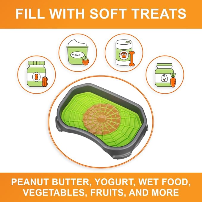 Neater Pets Neat-LIK Dog Lick Mat w/Mess-Proof Tray, Lick Mat for Dogs, Cats, Puppy, Reduces Anxiety & Boredom, Peanut Butter Slow Feeder, Interactive Treat Licking Pad (Green/Gunmetal)