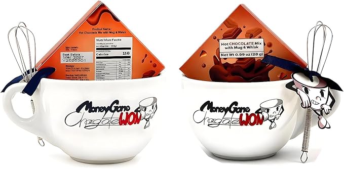 Novelty Graphic Mug Gift Set — Fun Ceramic Mug with Whisk & Hot Chocolate, Includes Gourmet Hot Chocolate Mix, Whisk Spoon, Gift Boxed — Funny Gift for Friends, Gag Present