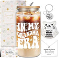 Grandma Christmas Gifts for Women, Mothers Day Gifts Set from Granddaughter Grandson, 16 Oz Grandma Glass Cup Crochet Cat Thanksgiving Ideas Gift for Grandmother