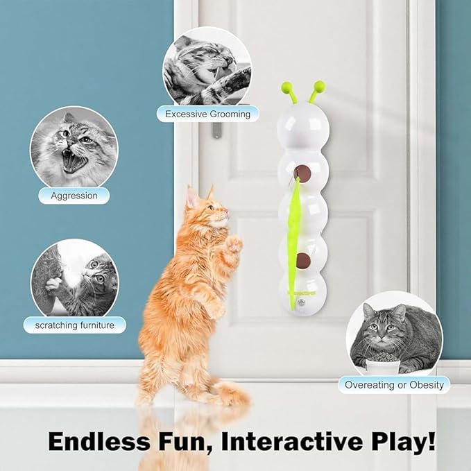 Interactive Cat Toys, Automatic Cat Toy with Motion Sensor, Cat Chase Toy, USB Rechargeable, Suction Cup Stable, for All Ages Indoor Cat (with 4 Red Tails)