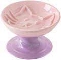 Elevated Twisting Design Cat Food Slow Feeder, Ceramic Raised Cat Dishes with Decorative Twisting Design Stand, Macaron Colors, Slow Feed Design (Pink Purple)