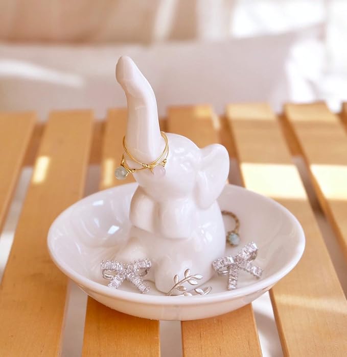 PUDDING CABIN Elephant Gifts for Mom Mothers Day Ring Holder Ring Dish, Elephant Gifts for Women Mom Birthday Wedding Christmas Valentine's Day