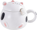 Urban Tokyo Whimsical Cat Mug Adorable Coffee Mug Ceramic Cup Novelty Mug with Lid and Stainless Steel Spoon 15 fl oz Lovely Kitten Neko (White)
