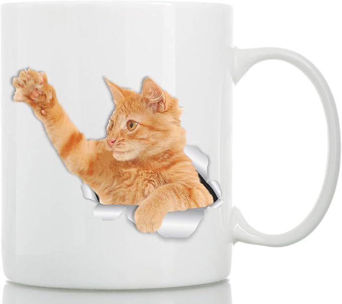 Winston & Bear Playing Ginger Cat Mug - Orange Tabby Ceramic Coffee Mug Gift for Cat Lovers (11oz)