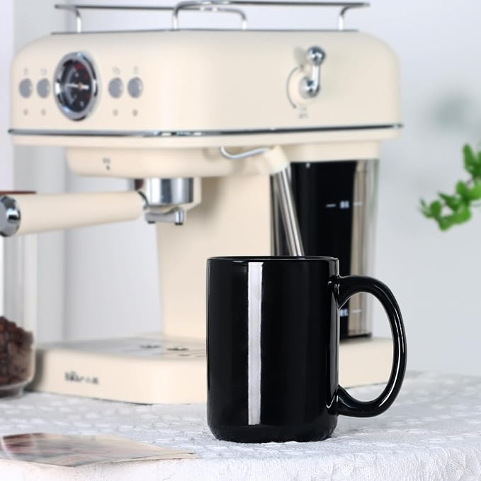16 OZ Porcelain Coffee Mug, Classic Blank Ceramic Cup with Large Handle for Tea Latte Cappuccino, Black