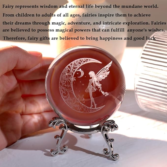 Fairy Gift for Women 3D Crystal Ball Fairy 60mm Gifts for Her Girls Women with Stand