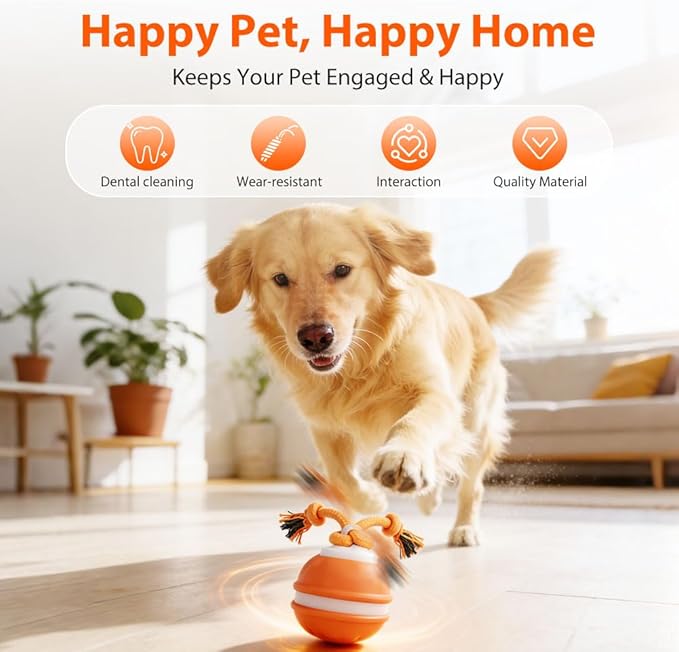 Interactive Dog Ball, Interactive Electric Rolling Ball for Dog, Self Moving Vibrating Smart Jumping Automatic Moving Bouncing and Rotating Balls (Orange)