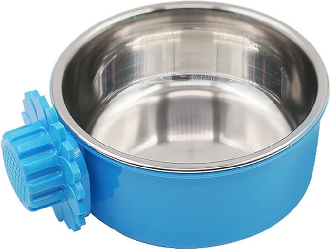 DEVILMAYCARE Pet Feeder Dog Bowl Stainless Steel Food Hanging Bowl Crates Cages Dog Parrot Bird Pet Drink Water Bowl Dish Accessory (L: 6''x2.2'', Blue)