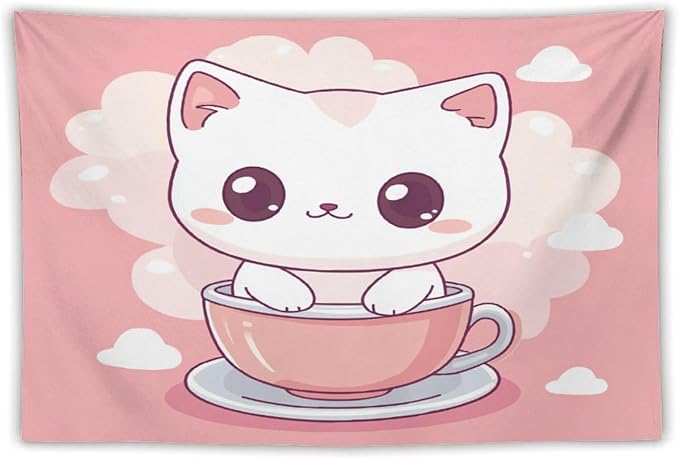 MaSiledy Kawaii Cat Tapestry's Wall Hanging Cat Pet Lover Tapestries for Bedroom Aesthetic Landscape Tapestry Wall Art for Bedroom Wall Hanging for Room 40"x60" Gift for Christmas