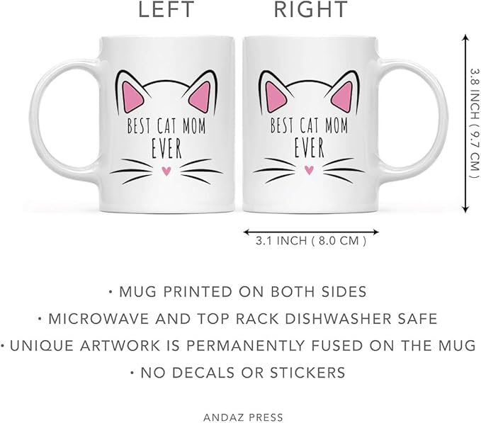 Andaz Press Funny Cat Lover 11oz. Ceramic Coffee Tea Mug, Best Cat Mom Ever, 1-Pack, for Cat Mom, Birthday Christmas Ideas, Includes Box