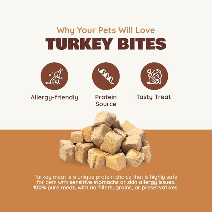 Benji & Louie Freeze Dried Turkey Bites for Dogs & Cats – Single Ingredient Treats, Grain-Free – 3 oz (85 g) (Turkey)