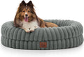 ChiXnuggle Dog Bed Medium Sized Dog - Luxury Striped Faux Fur Waterproof Pet Couch with Removable Washable Cover, Orthopedic Pet Bed with Bolster Sides for Sleeping, Grey