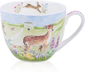 Spring Animals Mug - 20oz Bone China Coffee Tea Hug Mug with Deer, Rabbit, Butterfly & Wildflowers, Thoughtful Gifts for Mom Women Mothers Day, Designed in England by Harvest Green Studio