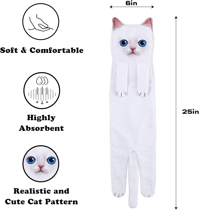 Funny Hand Towels for Bathroom Kitchen Decor - Cute Cat Hanging Hand Towel Kitchen Gadgets - Unique Housewarming Birthday Christmas Cat Lover Gift Ideas for Women Mom Lady Adults