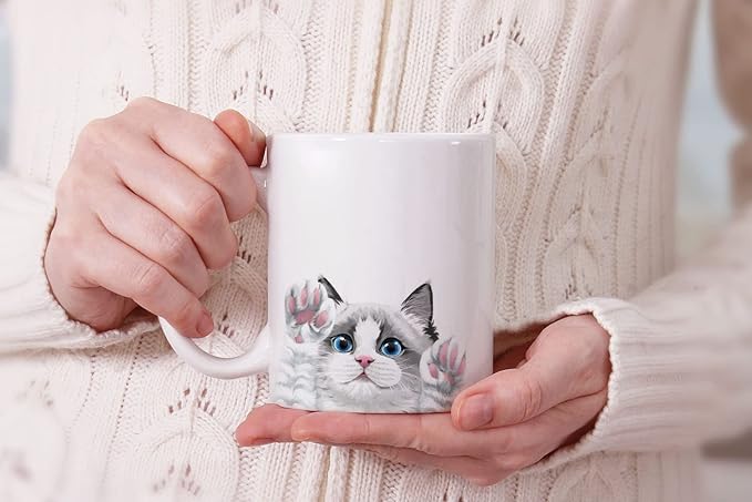 MUGBREW White Silver Point Ragdoll Cat Paws Up Ceramic Coffee Mug Tea Cup, 11 OZ