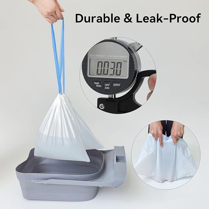 (2026 Upgraded) 60 Count Ultra-Thick Cat Litter Box Bags - Reinforced Drawstring, 3 Mil Thickness, Compatible with Neakasa M1 & PetPivot AutoScooper 11, 27" x 13"