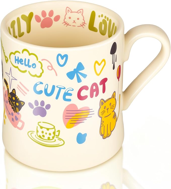 Cat Mug, Cute Coffee Mug, Funny Aesthetic Ceramic Cup for Cappuccino Espresso Tea Milk Juice, Cat Lovers Gifts for Christmas Holiday Party, Dishwasher Safe