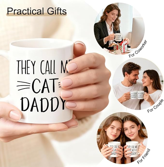 They Call Me Cat Daddy Coffee Mug, Kitten Whiskers Theme Drinking Cup For Coffee Lover, Funny Ceramic Mug for Cat Daddy, Christmas Thank You Gifts For Pet Owners Husband Family Pets Lover