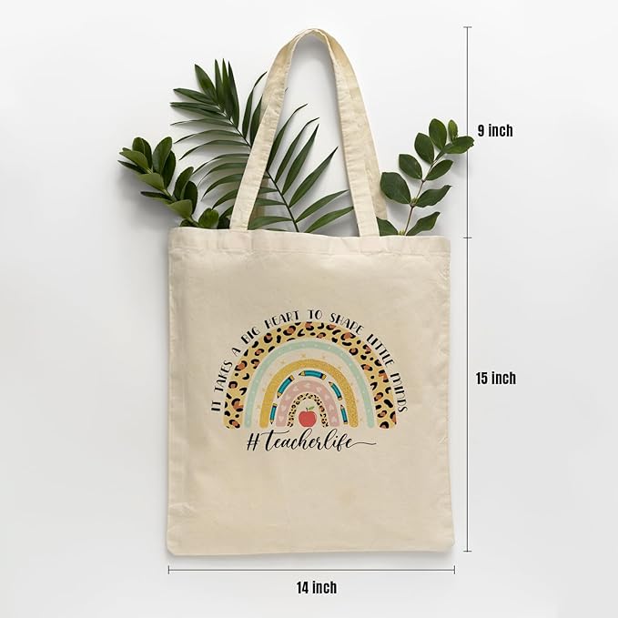 bmuvghi Teacher Appreciation Gifts Canvas Tote Bag It Takes a Big Heart to Shape Little Minds Reusable Shopping Grocery Bags Birthday Gift for Teachers Women