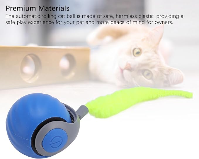 Smart Interactive Cat Ball Toy, Automatic Self Rolling, with Sound, Teeth Grinding, Bite Tough Plastic, Prevents Boredom, for Kittens, Self Play Cat Toy (Blue)
