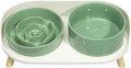 Elevated Slow Feeder Dog Bowls - Ceramic Food and Water Bowl Set with Stand - Raised Pet Dishes for Small and Medium Sized Dogs