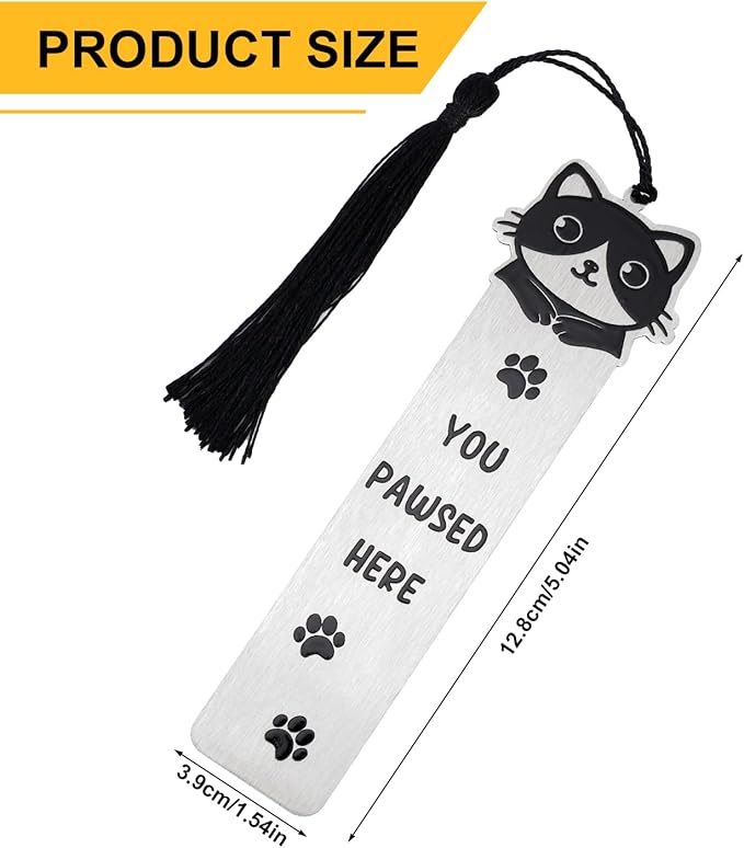 Cute Cat Bookmark, Zinc Alloy Kitten Paw Print Bookmarks Reading Gifts for Cat Lovers Funny Black Kitten Book Marks Animal Bookmark Gifts Book Accessories for Reading (Style A)