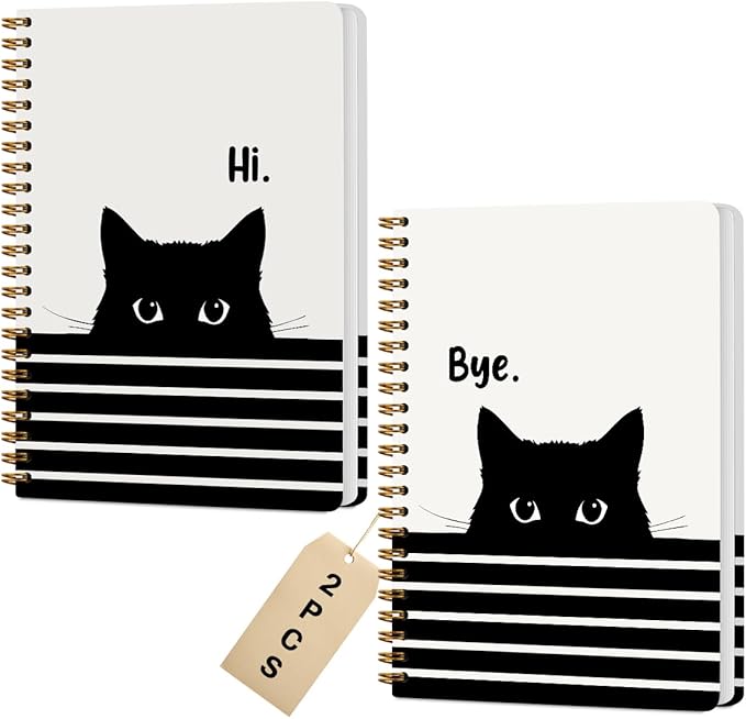 2 Pcs Cute Cat Spiral Notebook, Cute Gifts Journaling Notebooks for Work, College Ruled Notebook Journal, Peeking, Office Home College Supplies Cat Themed Gifts for Girls Teens Colleagues