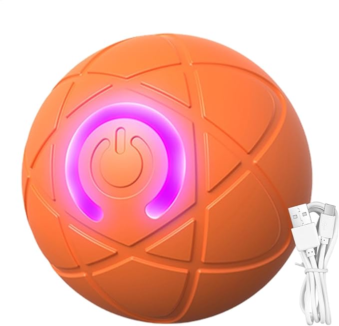 Interactive Cat Toy Ball - Automatic Cat Toy, USB Interactive Dog Ball Toy, Rolling Ball Dog Toy, Rechargeable Dog Interactive Toys Dog Ball with LED Light, Indoor Active Rolling Toys for Indoor Play